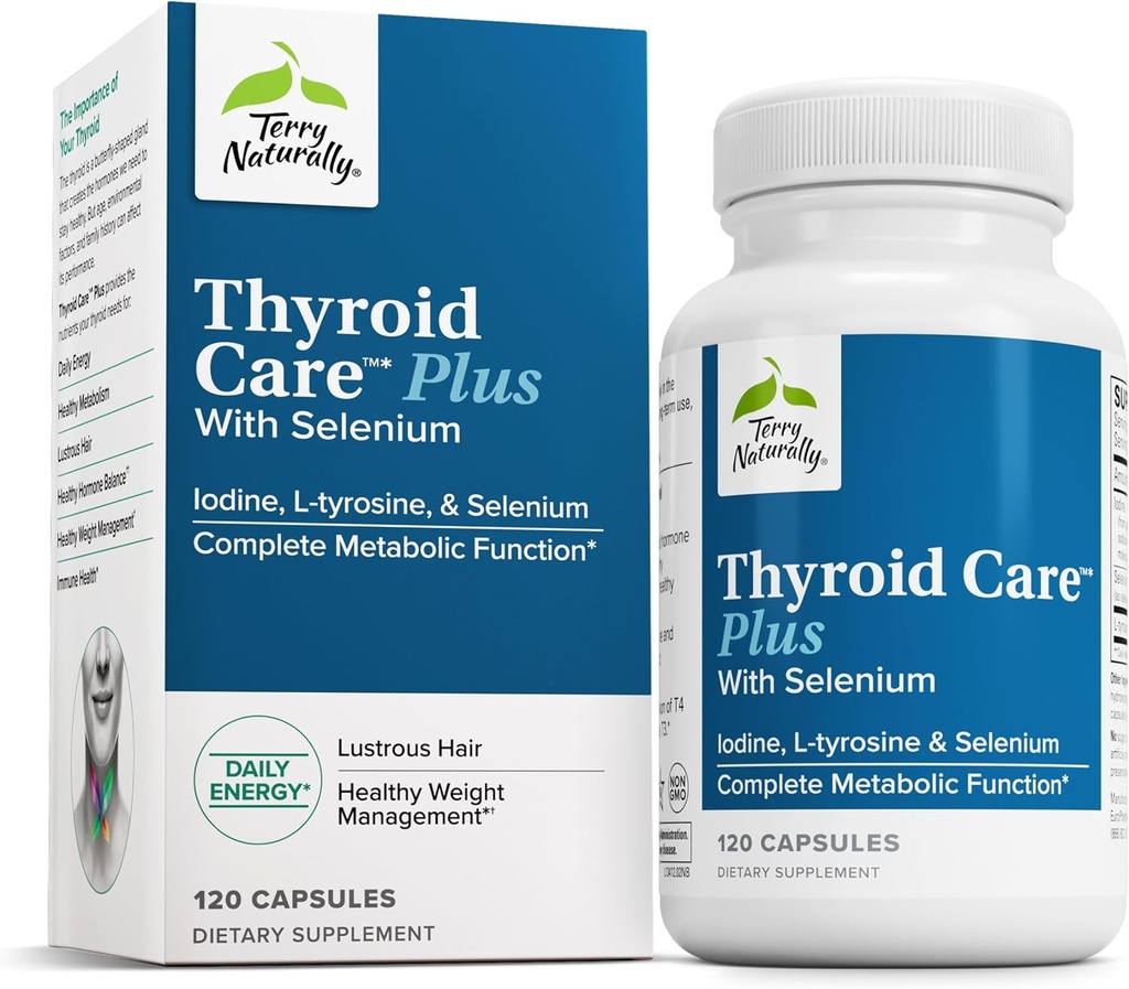 Terry Natural Thyroid Care Plus - For Aid Yourroid - Diyetary Supplement for Energy & Health Hair Support - Supplement with L-Tyrosine & Selenium - 120 Capsules