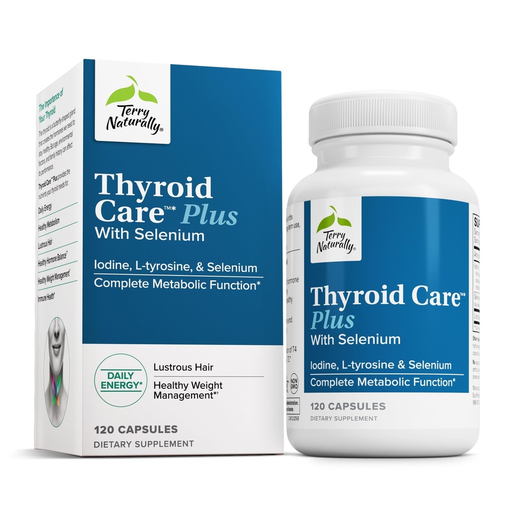 Terry Natural Thyroid Care Plus - For Aid Yourroid - Diyetary Supplement for Energy & Health Hair Support - Supplement with L-Tyrosine & Selenium - 120 Capsules