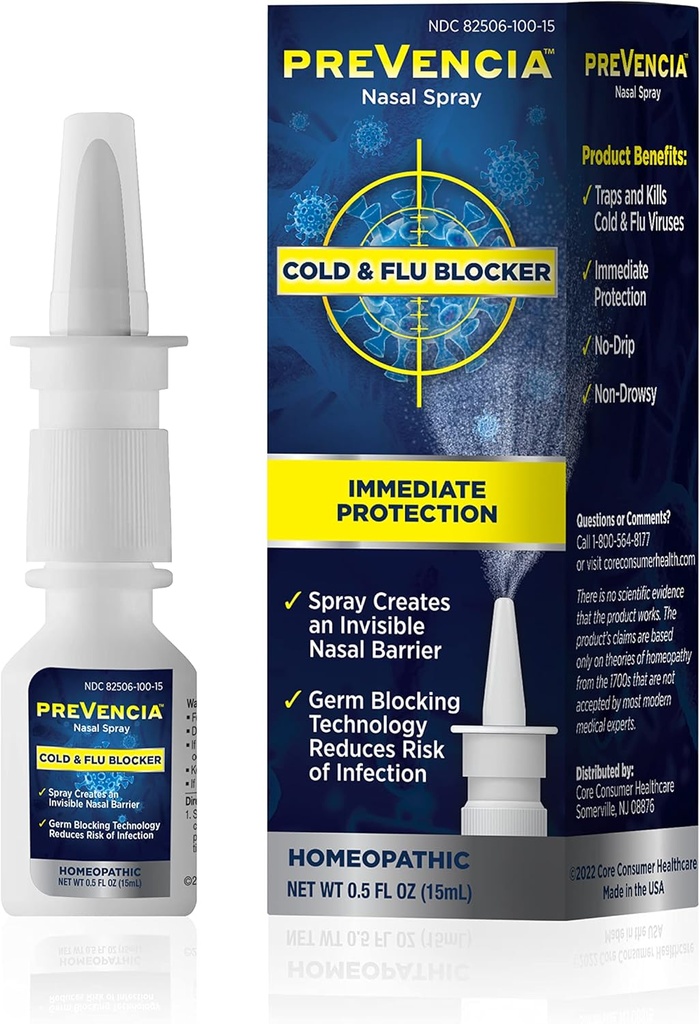 Cold and Flu Protection Nasal Spray Homeopathic Cold ve Flu Remedy Non-Drowsy Immediate Protection for Flu and Cold Blocker, 0,5 Fl Oz (15mL)