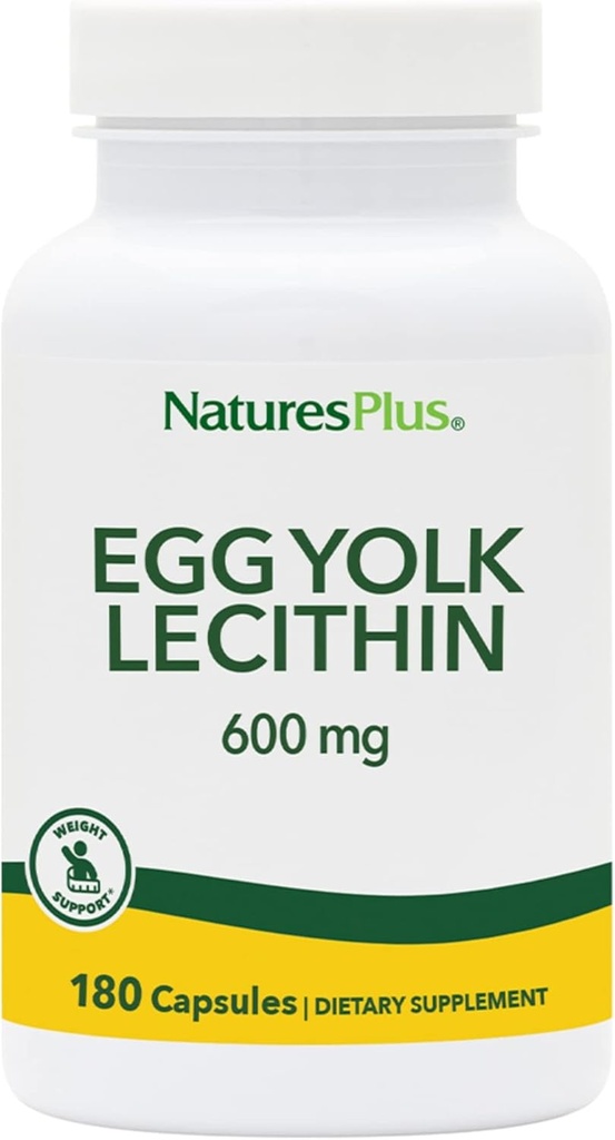 NaturesPlus Egg Yolk Lecithin - 600 mg, 180 Capsules - Soy Free, Gluten Free - 90 servis