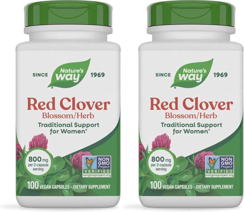 Doğanın Yolu Red Clover Blossom Herb, Geleneksel Kadın Sağlığı Desteği*, Hizmet başına 800 mg, 100 Vegan Capsules (Pack of 2)