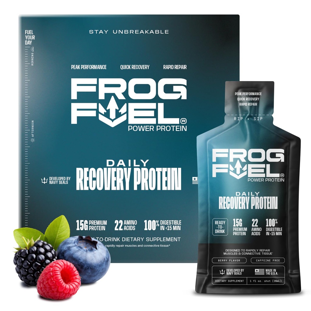 Frog Fuel Power κανονικής πρωτεΐνης Shot, 15g πρωτεΐνης Nano-Hydrolyzed Grass Fed Collagen, Post προπόνηση, χωρίς γλουτένη, χωρίς λίπος & ζάχαρη, 22 Amino Acids, 0 Carbs, Berry, 1 oz πακέτα, 24 συσκευασίας