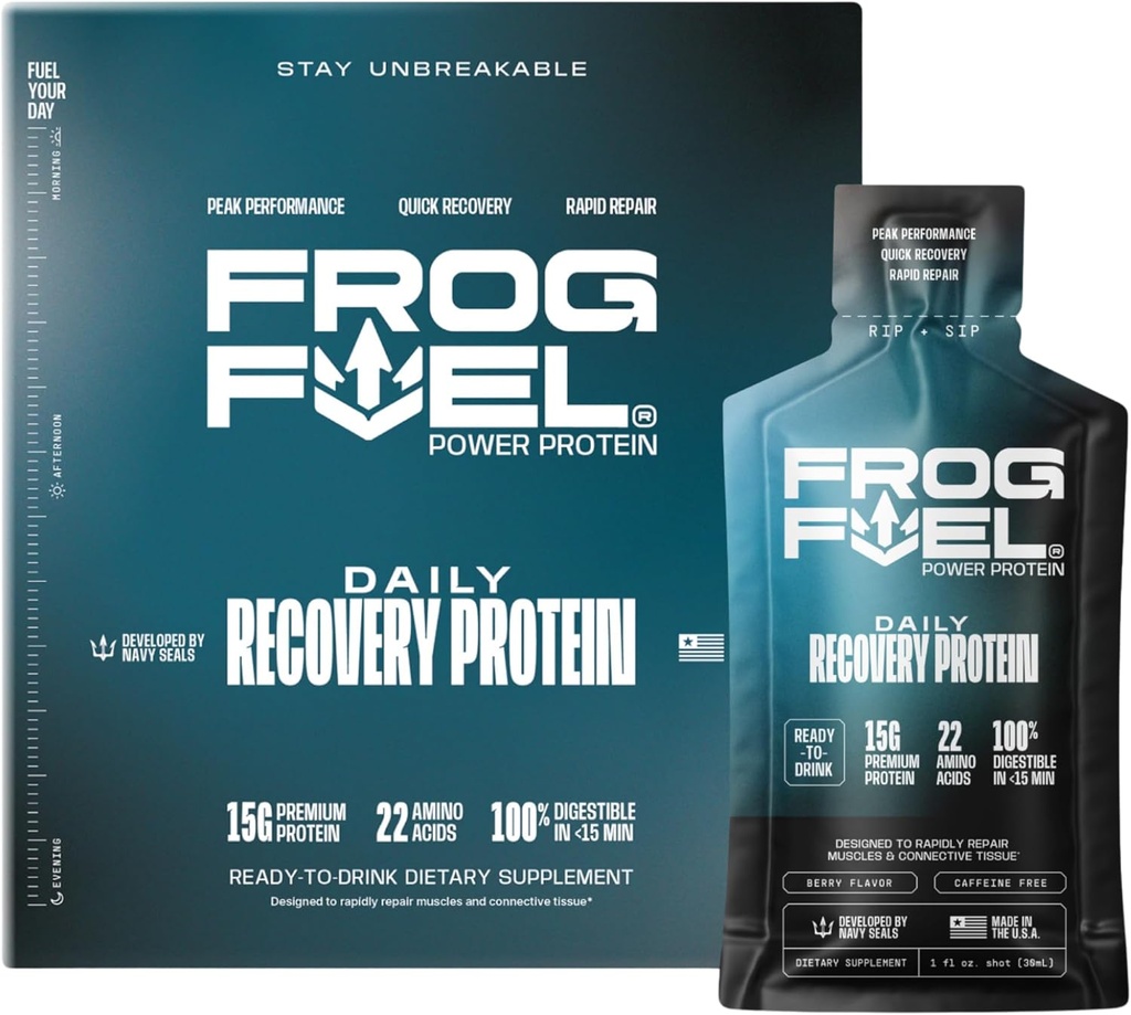 Frog Yakıtı Düzenli Protein Shot, 15g Protein Nano-Hydrolyzed Grass Fed Collagen, Post Workout, Gluten Free, Fat & Sugar Free, 22 Amino Asits, 0 Carbs, Berry, 1 oz Packets, 24 Pack, 24 Packet