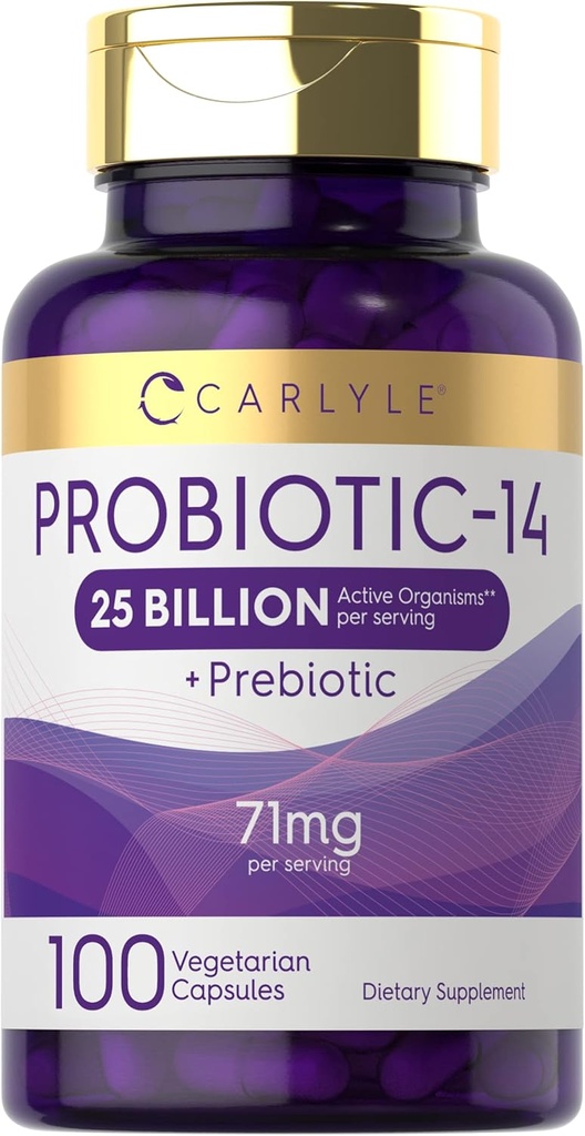 Carlyle Probiyotiks for Men and Women | 25 Milyar CFU | with Prebiyotiks | 100 Capsules | Vegetarian, Non-GMO, & Gluten Free Supplement Supplement