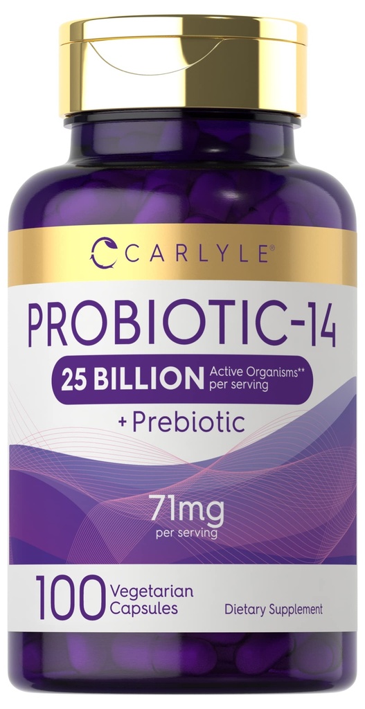 Carlyle Probiyotiks for Men and Women | 25 Milyar CFU | with Prebiyotiks | 100 Capsules | Vegetarian, Non-GMO, & Gluten Free Supplement Supplement