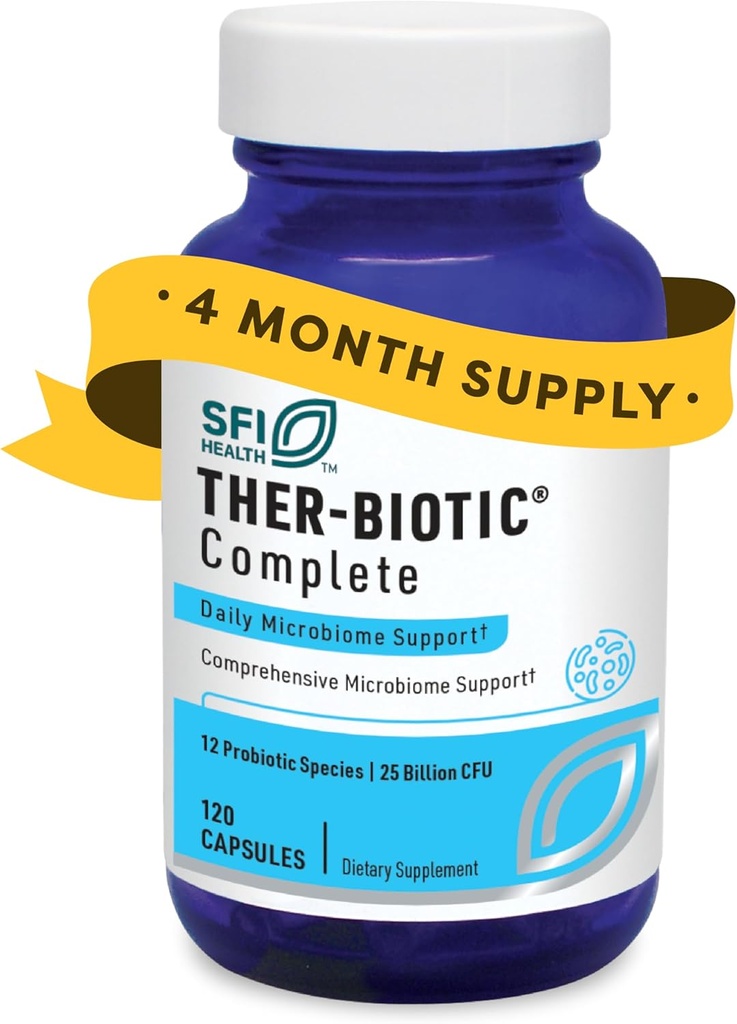 SFI Health Klaire Labs Ther-Biotic Complete - Hypoallergenic Probiotics for Women & Men - Acid-Stable Probiotic Supplement - 12 Είδη για την Ανοσοποιητική & Πεθητική Υγεία - 25 Δισεκατομμύρια CFU (120 Κάψουλες)