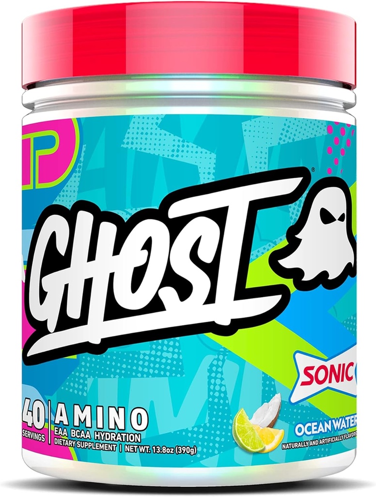 GHOST Amino Asit Supplement, Sonic Ocean Water - 40 Hizmet - Hydration and Recovery 4.5g BCAA & 5.5g EAA - Soy & Gluten-Free, Vegan