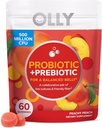 OLLY Probiyotik + Prebiyotik Gummy, Digestive Support and Gut Health, 500 Milyon CFUs, Fiber, Yetişkin Chewable Supplement, Peach, Case Pack