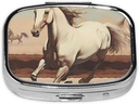Pill Box, Small Pill Case for Purse & Pocket, Cute Medicine Organizer Travel Pillbox, Portable Pill Container Holder to Hold Vitamins, Medication, Fish Oil and Supplements,Prancing White Horse