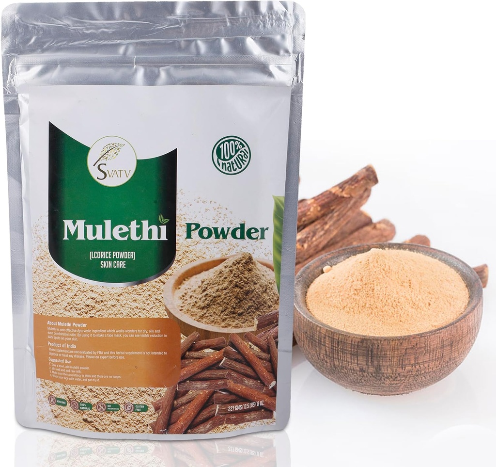 SVATV Licorice Toz | Pure Glycyrrhiza glabra | Mulethi | Yashtimadhu - Boyut - 227 Grams Half Pound
