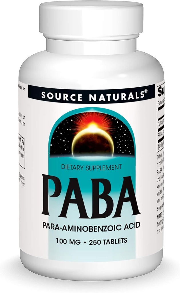 Source Naturals PABA, para-Amino Benzoic Asit, 100 mg Diyet Tamam - 250 Tablet