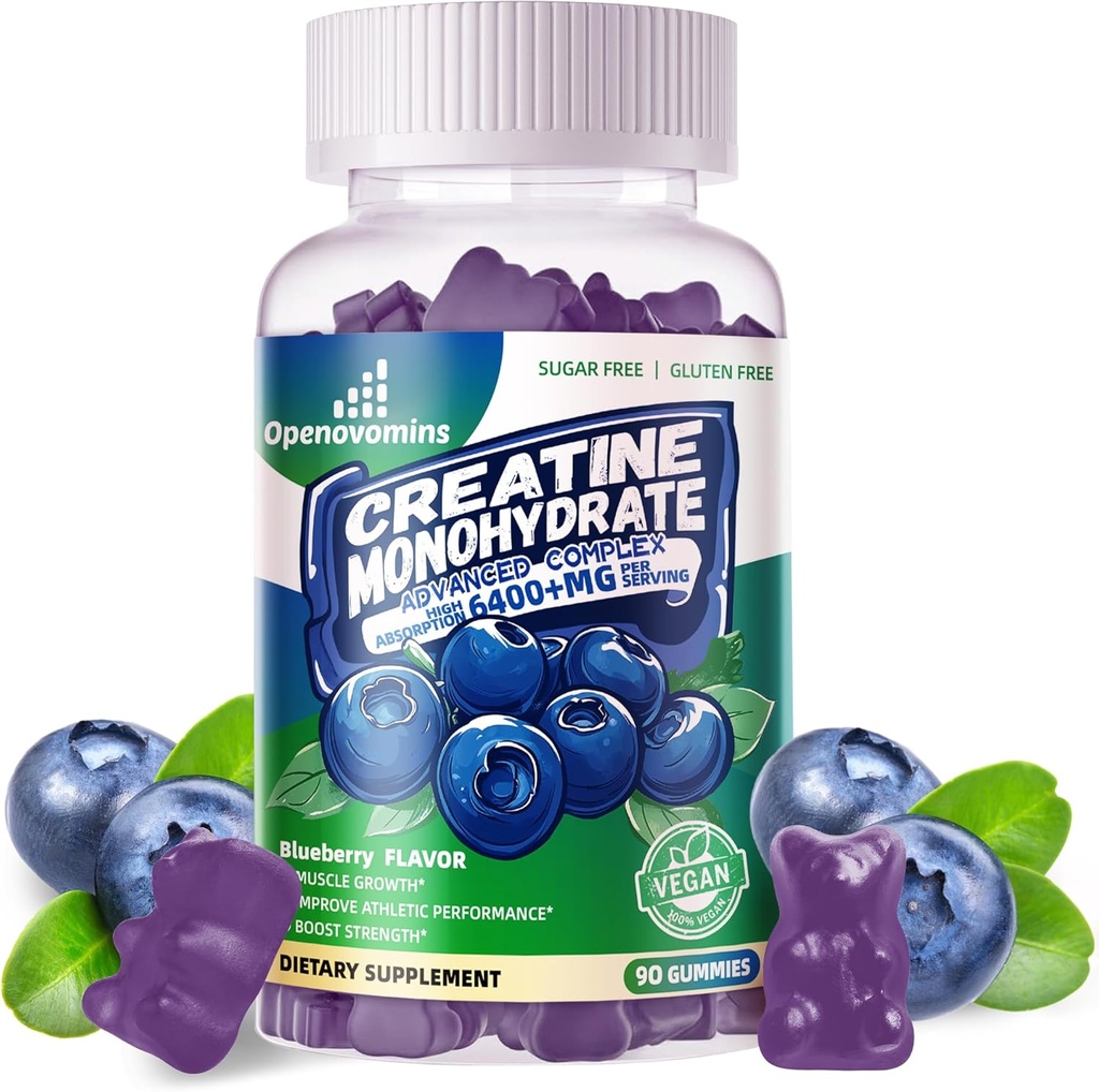 Erkekler ve Kadınlar için Kreatif Monohidrat Gummies Kompleksi - İleri Formula W/L-Taurine + Vitamin B12, Sugar Free Chewable Supplement,90 Blueberry Gummies Kompleksi
