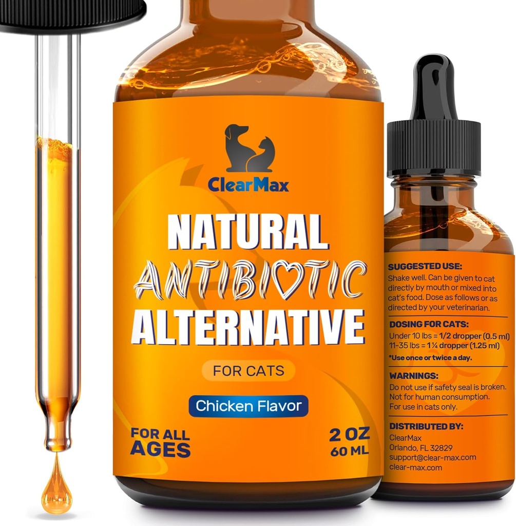 Cat Antibiyotik Cough & Allergies ile Yardım Ediyor - Kediler için UTIs ve Digestive Moments - HIPS & Ortaklar Desteği - Çekici Tavuk Tadı - 2 Oz Şişe