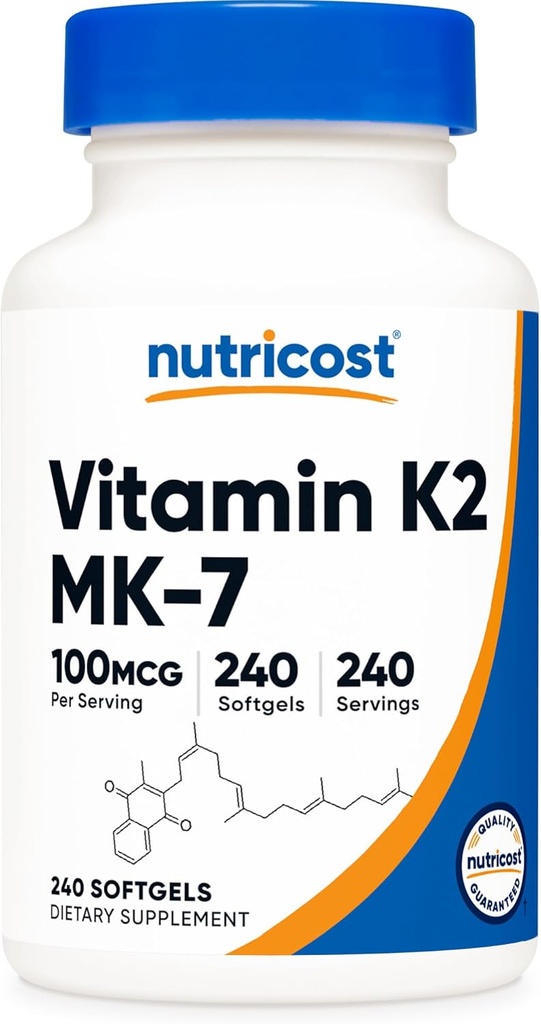 Nutricost Βιταμίνη K2 MK-7 100 mcg, 240 Softgels - Χωρίς γλουτένη και μη GMO MK7