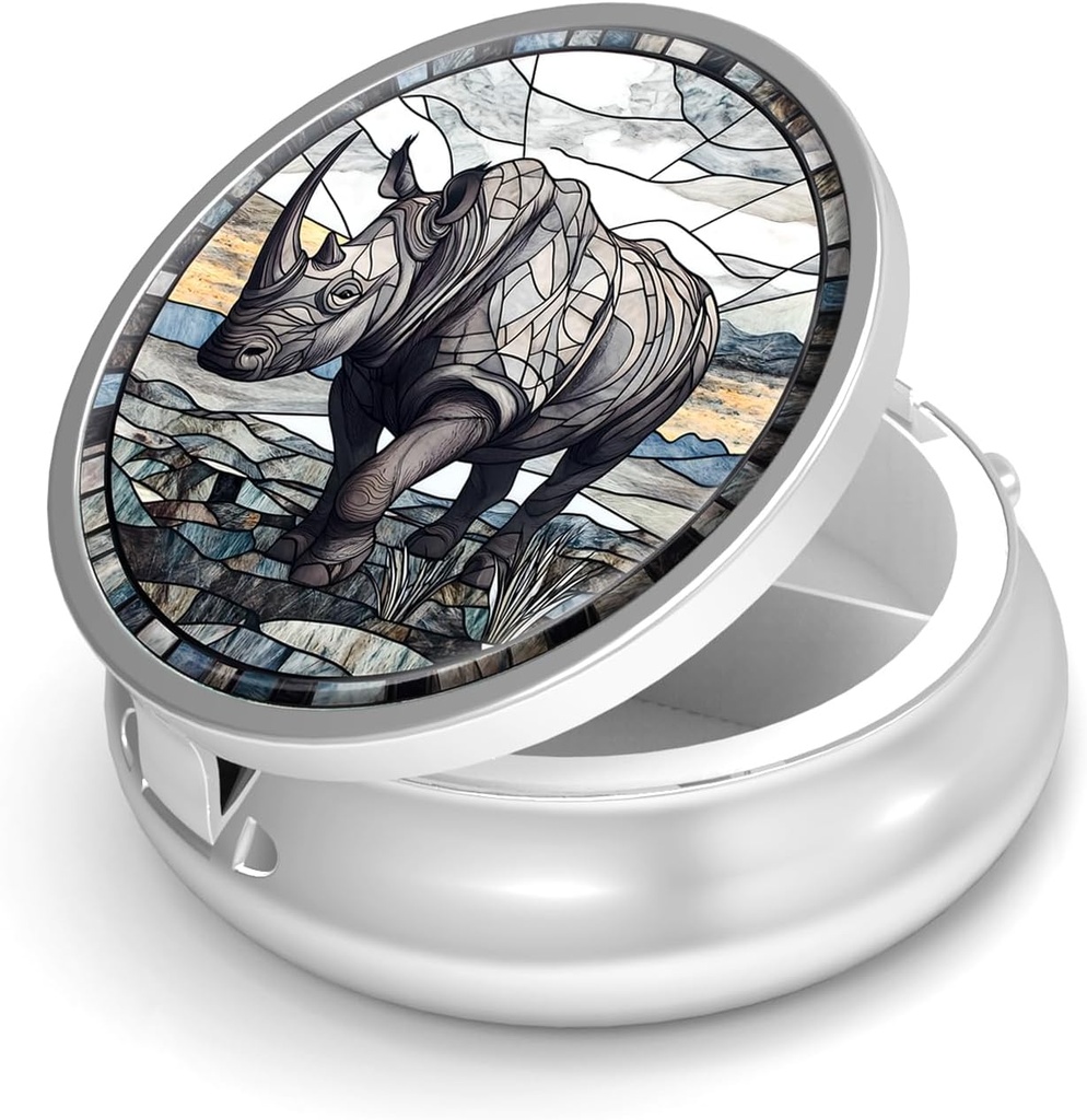 Pill Box-3 Karşılaştırma Küçük Pill Case for Purse & Pocket Mini Metal Pill Holder Travel Pill Container to Hold Supplements Antivirus-Free (Rhinoceros)