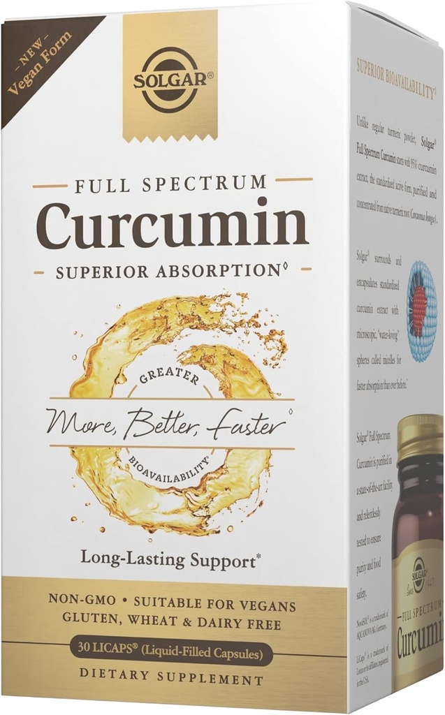 Solgar Full Spectrum Curcumin Liquid Extract Softgels - 30 Kont - Faster Abors - Beyin, Ortak & Immune Health - Non-GMO, Gluten-Free, Dairy-Free, Soy-Free - 30 Hizmet