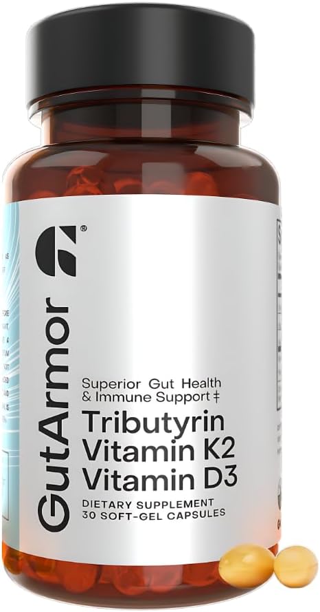 Gut & Heart Health + Immune Support | 1 Ay Supply | 30 Soft Gel Capsules | Pure Butyrate 350 mg & Vitamin D3 2000IUs & Vitamin K2 120