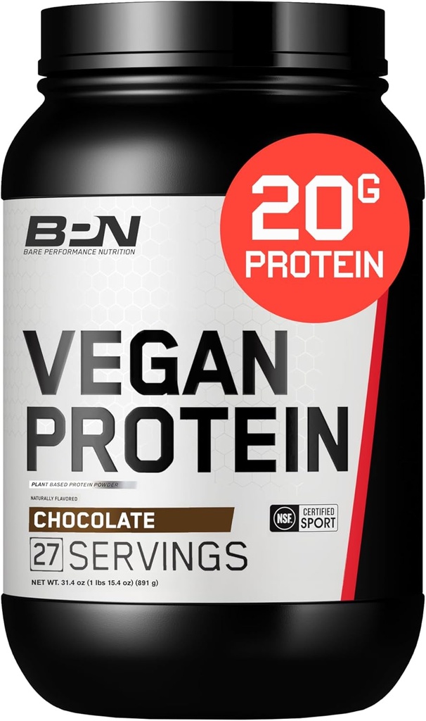 BARE PERFORMANCE NUTRITION Vegan protein, Bitki bazlı protein, Pea protein, Sumelon proteini ve Kabak proteini, Doğal olarak Tatlılanmış ve Lezzetli (27 Hizmet, Çikolata)