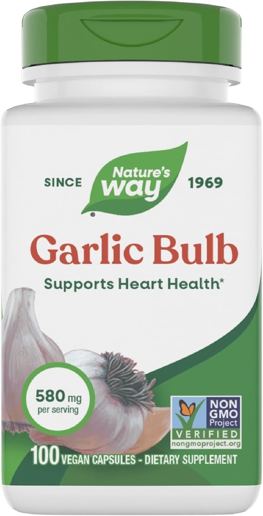 Nature's Way Bulb Bulb, Supports Heart Health*, Non-GMO Project  Valid, 580 mg per Service, Vegan, 100 Capsules (Packating May Vary)