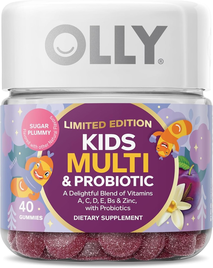 OLLY Kids Multivitamin & Probiyotik, Sınırlı Edition, Digestive Support, Vitamins A, D, C, E, B, çinko, Chewable Supplement, Sugar Plantmy - 40ct