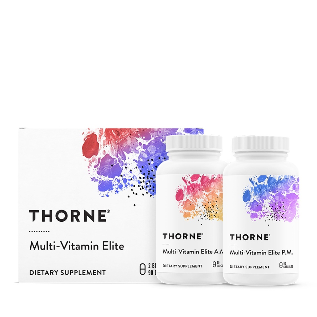 THORNE - Multi-Vitamin Elite - Καθημερινή συμπλήρωμα διατροφής - AM Formula Υποστηρίζει Cellular Energy Production &PM Formula Υποστηρίζει Restful Sleep* - Χωρίς γλουτένη, χωρίς γαλακτοκομικά - 180 κάψουλες - 30 Σερβιέτες