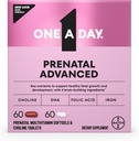 One A Day Prenatal Advanced- Prenatal Vitamins with Folic Acid, Choline, DHA & Iron, Women for Women to Support Baby's Development, 60+60 Ct (120 Total Set) (Pazar May Vary)