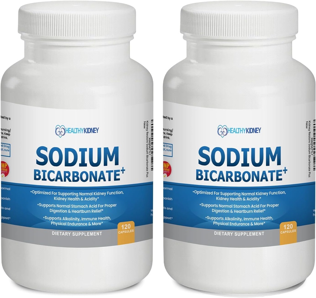 Organik sodyum Bikarbonat alkalin Capsules - Boosts Kidney Health, Neutralizes Stomach Asit in alkaliing Superfoods, Supports Immune System & Athletic Performance, Rapid Relief Antacid 2 Pack