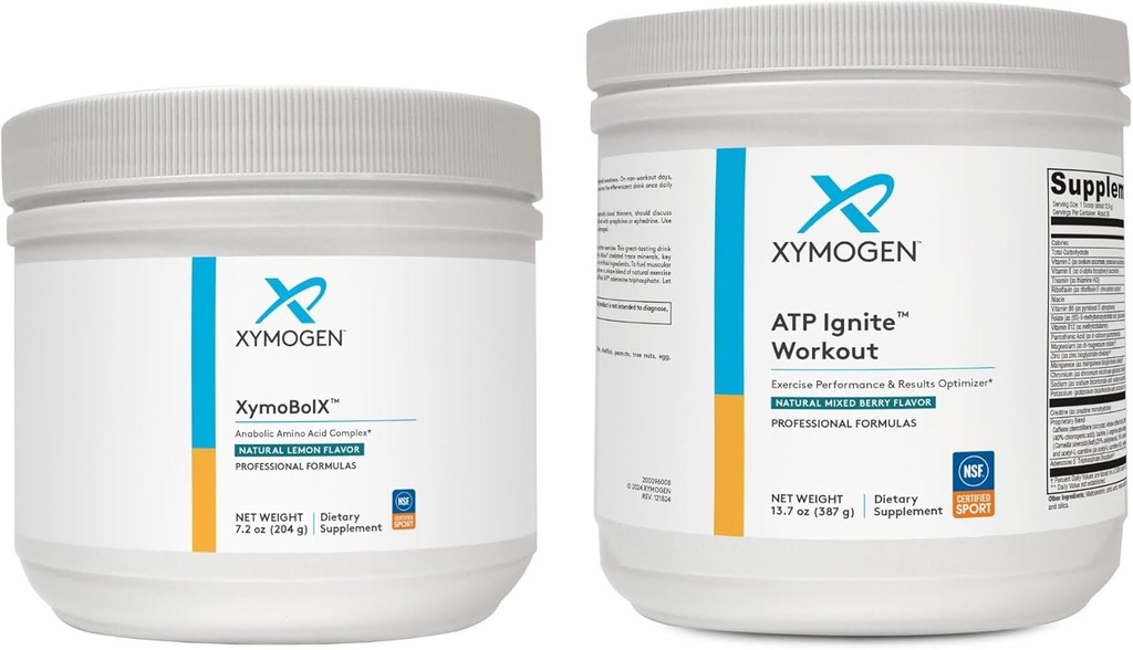 XYMOGEN XymBolX Lemon + ATP Ignite Powder Bundle - Υποστηρίζει την απόδοση, ανάκτηση + ενέργεια (2 μπουκάλια, 7.2oz + 13.7oz το καθένα)