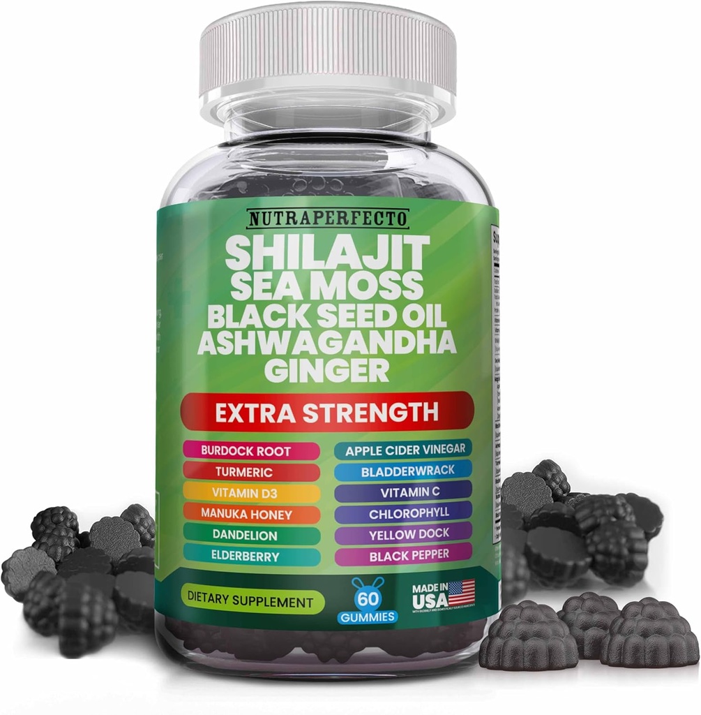 İrlanda Denizi Moss Black Tohum Petrol Ashwagandha Ginger Elderberry D3 Chlorophyll Turmeric Bladderwrack Advanced Strength Formula Shilajit for Men & Women