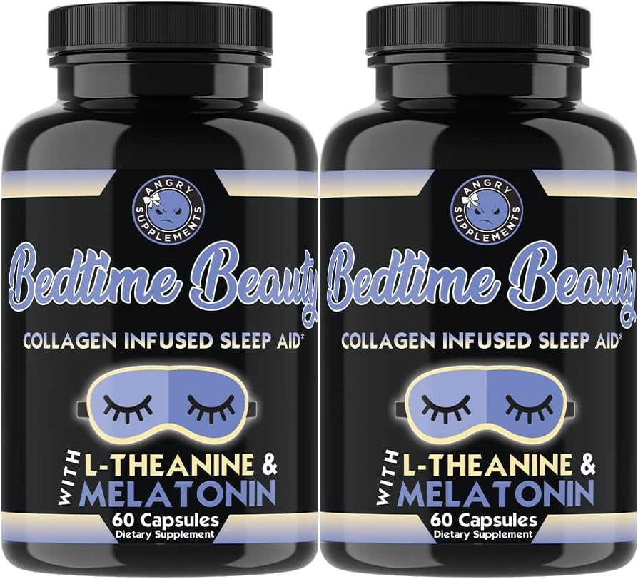 Bedtime Beauty, Collagen Infused Night Time Sleep Aid, L-Theanine, Melatonin, Magnezyum & Hyaluronic Acid Tarafından Angry Supplements (2-Bottles)