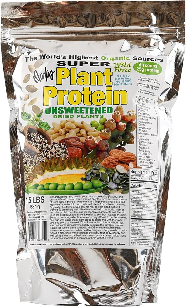 Super Plant Protein - Unsweetened - Protein Toz Exotic Pine Nuts, Durian, & Prickly Pear Cactus - Digestive-Friendly, Nutrient-Rich