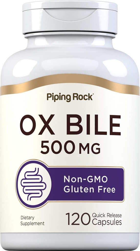 Piping Rock Ox Bile Supplement 500 mg | 120 Capsules | Digestive Enzyme | Non-GMO, Gluten Free