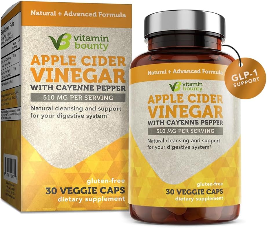 Bounty Apple Cider Vinegar Capsules – ACV with The Mother + GLP-1 Support – Detox, Bloating Relief & Appetite Suppressant – Non-GMO, Vegan, 60 Capsules