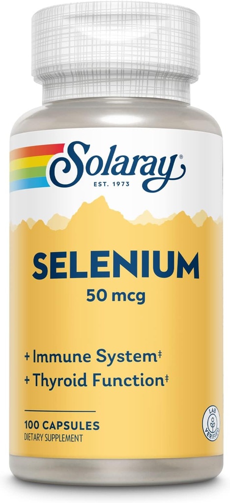 Solaray Selenium 50 mcg, Healthy Immune System, Thyroid Function & Antioxidant Support, 100 Capsules