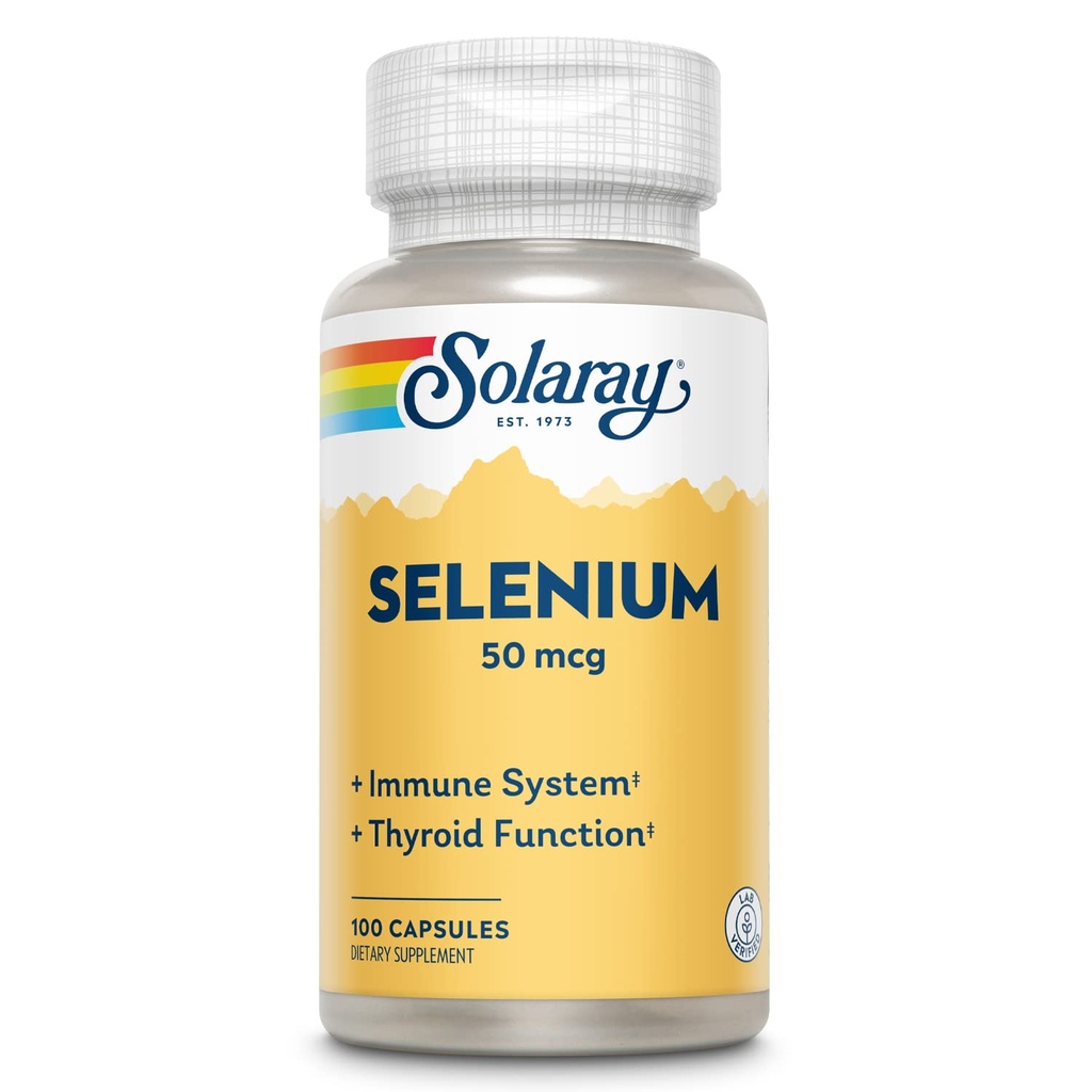 Solaray Selenium 50 mcg, Sağlıklı Immune System, Tiroid Fonksiyonu ve Antioksit Desteği, 100 Capsules