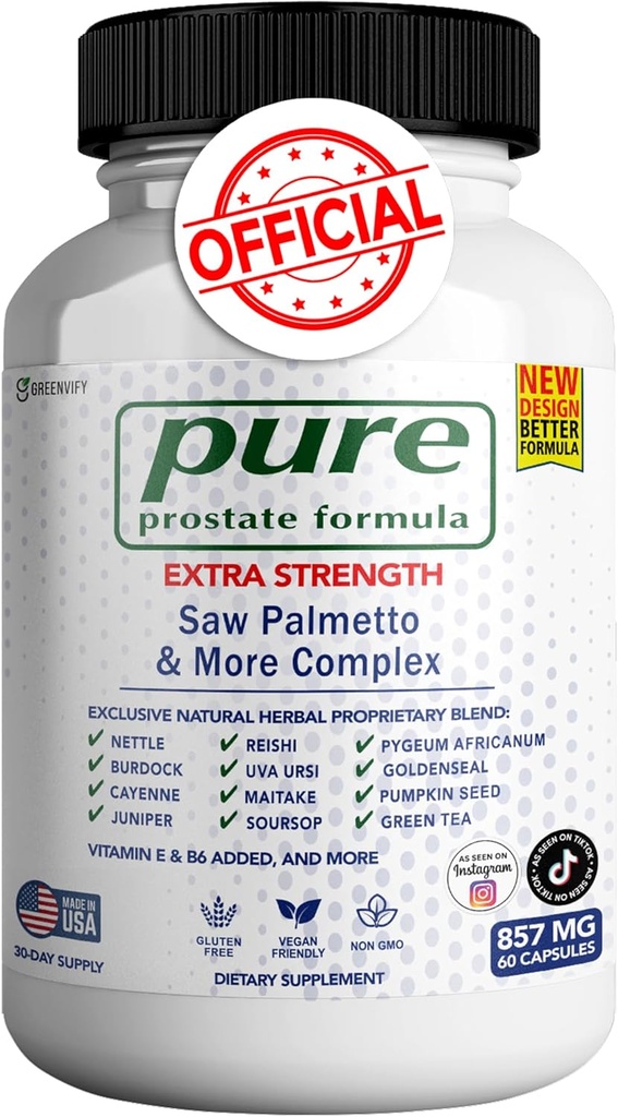 Pure Prostate Formula Saw Palmetto & More Complex 857 mg Συμπληρώματα Prostate για τους άνδρες κάψουλες, συμπληρώματα υγείας - μέγιστη δύναμη, όλα φυσικά για την υποστήριξη της κανονικής & υγιή λειτουργία (1)
