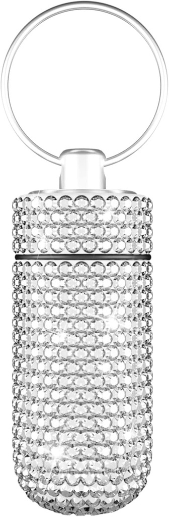 Yuchew Bling Pill Case Pill Container Renstone Pill Box Portatif Su Pocket Pill Holder Storage Şişe, Travel, Outdoor, Camping (Silver)