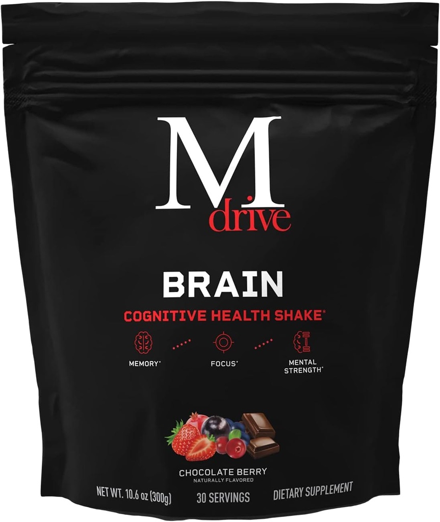 Mdrive Brain for Men, Nootropic and Cognitive Health Shake for Memory P protection, Alertness, Calmness, mental Focus, Bilişsel Beceri, Beyin Fonksiyonu, Berry Flavor, 30 Hizmet, 10.6oz