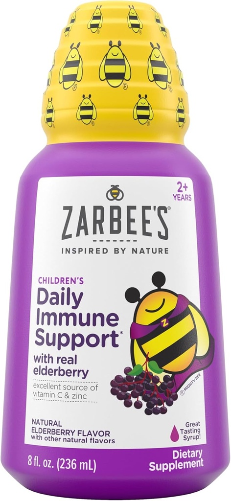 Zarbee's Elder Syrup for Kids, Daily Immune Support with Vitamin C & Bora, Çocuklar Sıvı Supplement, Natural Berry Flavor, 8 fl ozzzz