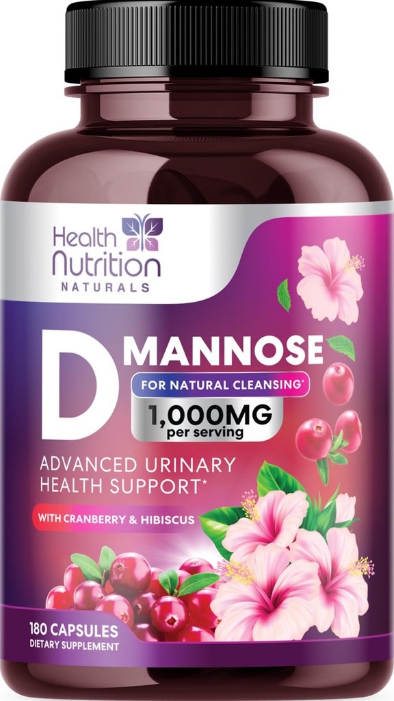 D- Mannose Supplement 1.350mg - με Cranberry, Hibiscus & Dandelion - γρήγορη δράση, φυσική ουρολοίμωξη & βλεννογόνος υποστήριξη για γυναίκες και άνδρες – Flush & Καθαριότητα Προσμείξεις – Μη ΓΤΟ, Vegan – 180 κάψουλες