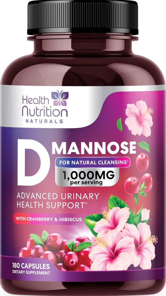 D-Mannose Supplement 1,350 mg - Cranberry, Hibiscus & Dandelion - Hızlıca, Doğal Urinary Tract & Bladder Support for Women & Men – Flush & Cleanse Impurities – Non-GMO, Vegan – 180 Capsules