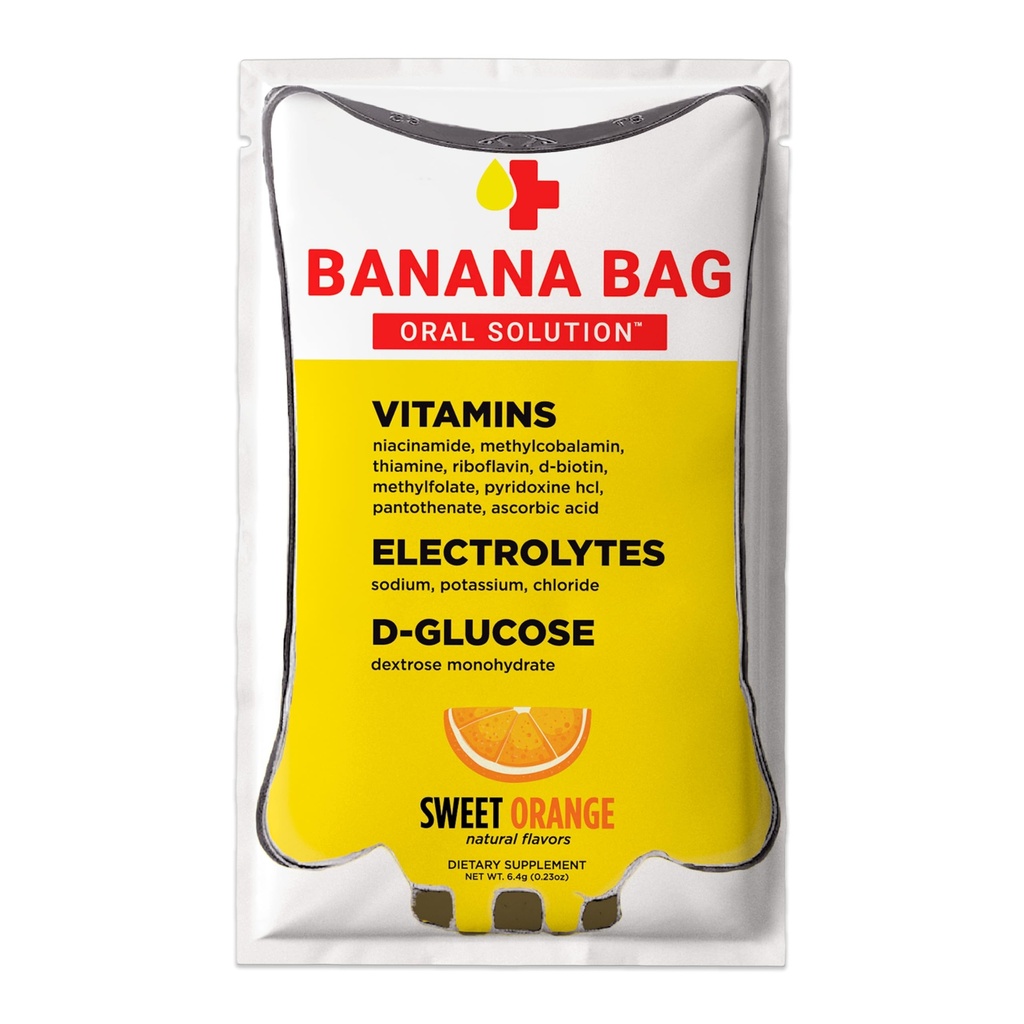 Banana Bag Oral Çözüm Kurtarma Paketleri – Sweet Orange 30pk | Elytes, C vitamini ve B-Complex for Hydration and Energy. Tamam, Easy-to-Mix ve Any Lifestyle için mükemmel.
