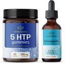 HERBAMAMA 5-HTP ve Ashwagandha Kit - 200 mg 5Hydroxytryptophan Gummies & Ashwagandha Liquid Drops 2 fl oz - Vegan, Non-GMO, Alkol & Gelatin-Free - 2 Pack