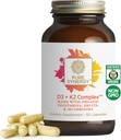 PURE SYNERGY D3 + K2 Kompleksi | Vegan Vitamin D3 K2 Kompleks | Organik D3 Vitamin K2 ve K1 Plus Organik Tüm Gıdalar | Kemik, Beyin ve Immune Health (60 Capsules)