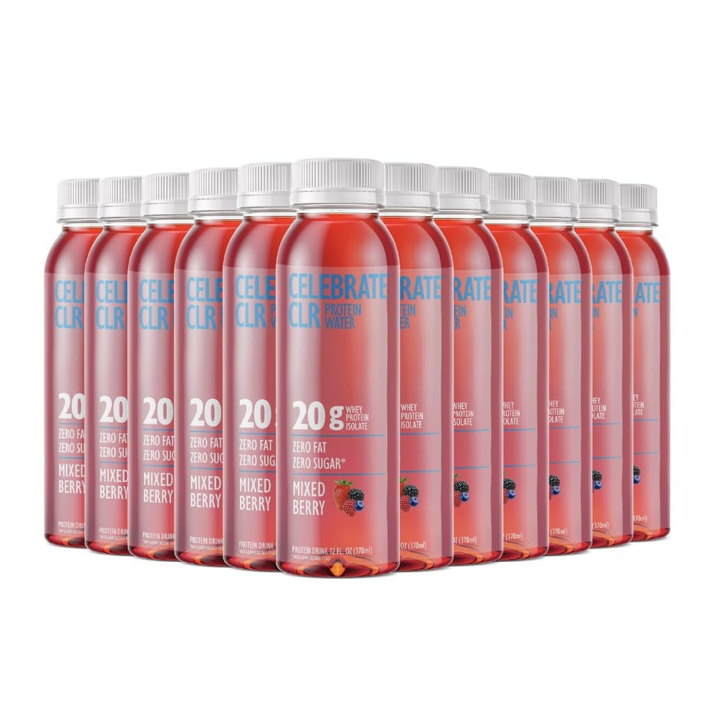 Γιορτάστε τις βιταμίνες Γιορτάστε το CLR Whey Isolate Protein Water, Mixed Berry - 20g Πρωτεΐνη, Έτοιμη για Ποτό - Χωρίς γλουτένη και Χωρίς ζάχαρη - Για την Μετά Βαριατρική Χειρουργική Ασθενείς, 12 Pack