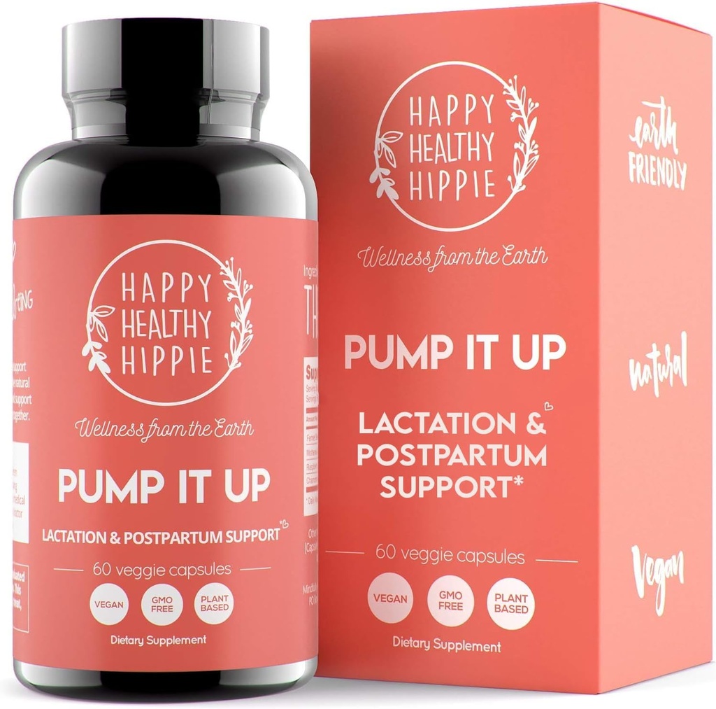 Mutlu Sağlıklı Hippie Pump It Up Lactation Supplement – Kadın Beslemesi için Postnatal Vitaminler | Destekler Kadın Sütü Arttırıyor | Fennel Tohum, Chamomile, Motherwort, Raspberry Leaf | 60 Ct