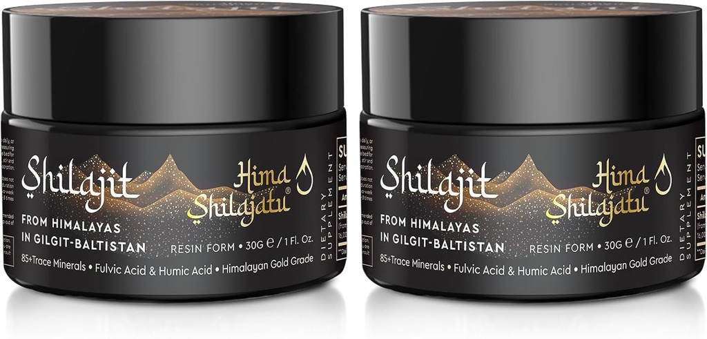 Shilajit Pure Himalayan Organic Shilajit Resin - Gold Grade 100% Purity Shilajit with Fulvic Acid & 85+ Trace Minerals Complex for Energy & Immune Support, Pack of 2 (4 Months Supply)