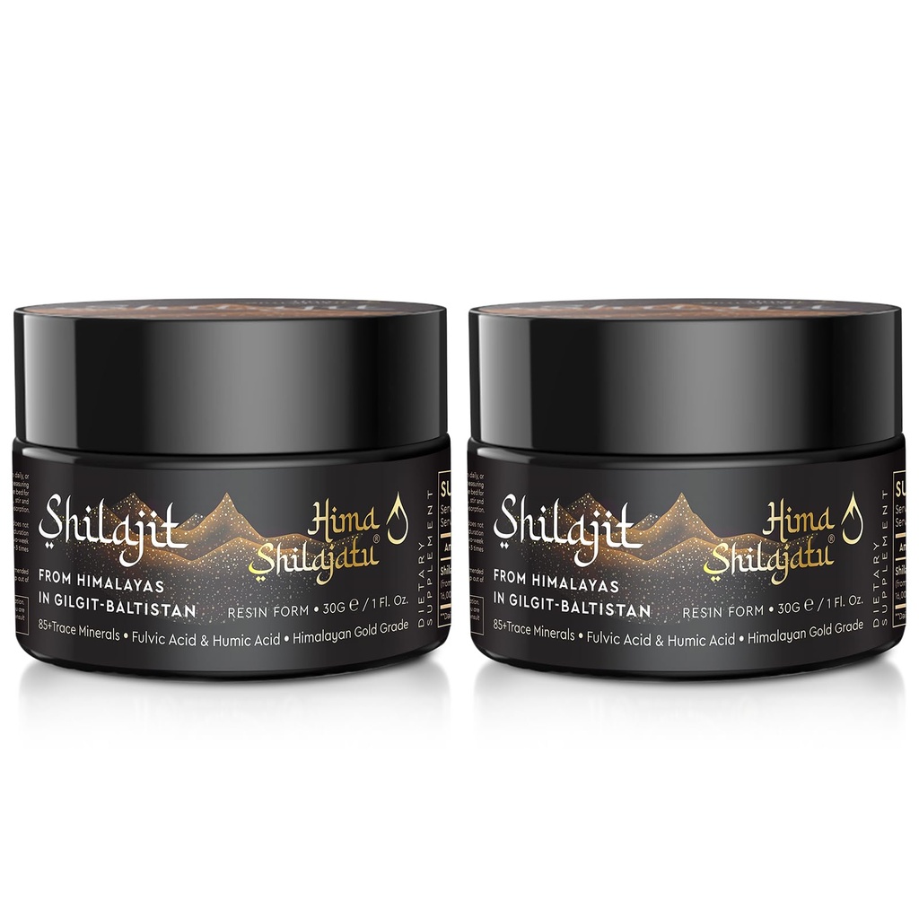 Shilajit Pure Himalayan Organik Shilajit Giyim - Altın Sınıf% 100 Saf Shilajit with Fulvic Acid & 85+ Trace Minerals Kompleks for Energy & Immune Support, Pack of 2 (4 Ay Supply)