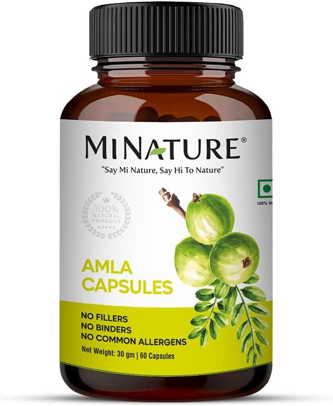 Amla Capsules (Amla Fruit Toz Capsules) mi Nature|Amalaki Meyve, Hint Gooseberry | 60 Vag Capsules, 500 mg 1 Moon Supply | Pure & Natural | Raw, Vegan, Gluten-Free| Made in India, Gluten-Free| Made in India