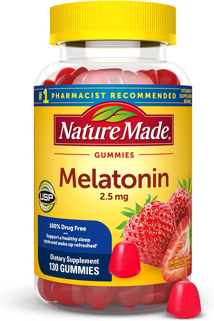 Nature Made Melatonin Gummies 2, 5 mg, 100% δωρεάν βοήθεια ύπνου για ενήλικες, συμπλήρωμα μελατονίνης 130 Count, 130 Ημέρα προσφοράς
